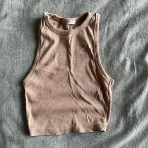 Zara Ribbed Sleeveless Crop Top - Tan